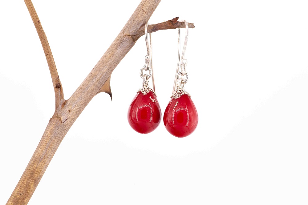 Pearl Drop Red Earrings