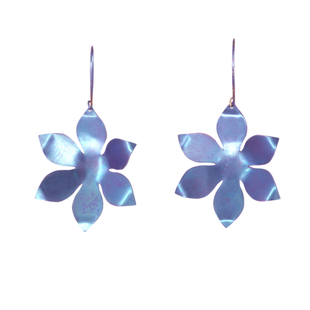 Blue Flower Titanium Earrings