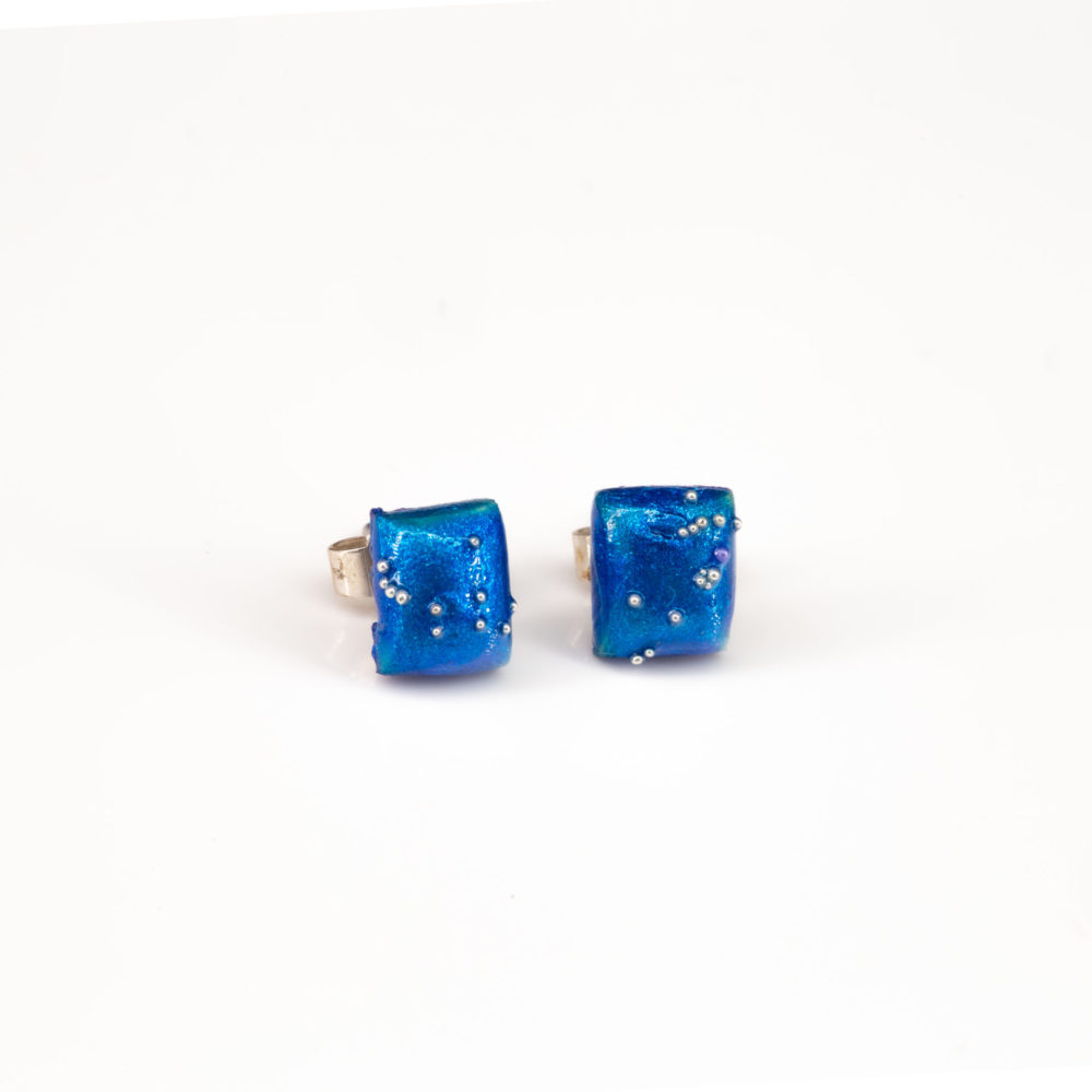 Petite blue wood earrings