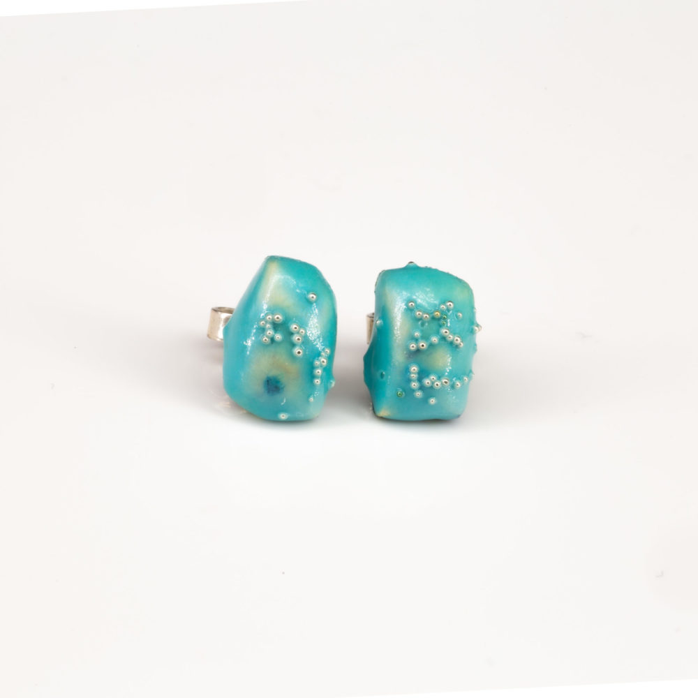 Petite green wood earrings