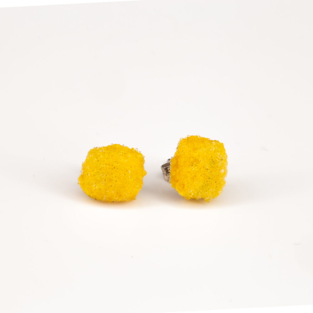 Petite yellow wood earrings